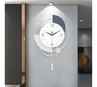 Decorative Silent Quartz Wall Clock with Pendulum, Battery Operated, Large for Living Room, Kitchen, Home, Bathroom, Bedroom - 13x21.65in(White)