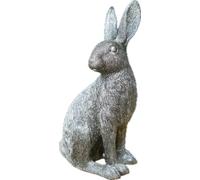 Decorative Silver Hare Garden Ornament, Textured Resin Sculpture, Standing Rabbit Statue