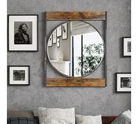 Decorative Silver Wall Mirror Industrial : 57cm Round Wall Mirrors with Square Wood Metal Frame 63x76cm for Retro Accent Mirror for Entryway Hallway,Bedroom Home Decor