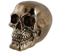 Decorative Skull Money Box with Lock, Gold, Silver and Bronze Metallic Designs, Polyresin, 16 x 13 cm (Bronze)