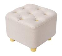 Decorative Small Footstool with Sturdy Legs | Creative Pouf Ottomans for Living Room & Bedroom | 28x28x32 cm (11x11x12.5 inches) | White Fabric Upholstered Ottoman