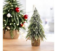 Decorative Snow Topped Mini Christmas Tree In Hessian Bag - Festive Xmas Ornament Decoration - H35 X 19Cm Diameter