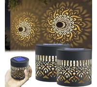 Decorative Solar Mandala Lights, Outdoor Metal Mandala Lights for Deck Step Wall, Waterproof Fence Light for Garden Post Patio Backyard Yard (One or Two Pack)