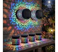 Decorative Solar Mandala Wall Light,Outdoor Garden Fence Projector Lamp, Waterproof Metal Deck Step Fence Light for Garden Yard Backyard Patio Ambient Decor (4 PCS)