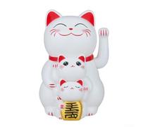Decorative Solar Powered Waving Lucky Cat Symbol of Good Fortune for Your Home or Office Space (white)