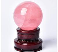 Decorative Sphere Rose Quartz Crystal Ball with Stand Beautiful Stone Sculpture Figurine for Divination Tabletop Decor,90mm/3.5in Gemstone Stone