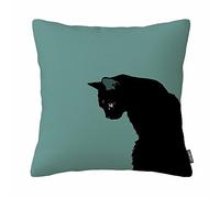 Decorative Square Art Dark Cat Throw Pillow Case Cushion Cover 18X18 Inches Cotton Linen Covers Green