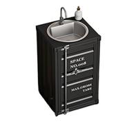 Decorative Square Bathroom Vanity with 1-Door Cabinet, Metal Freestanding with Stainless Steel Sink, Creative Industrial Style Column Basin with Storage Vintage(Black)