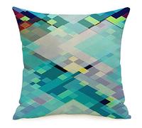 Decorative Square Throw Pillow Cover Blue Abstraction Colored Rhombus Abstract Colorful Batik Black Color Continuity Fashion Drawing Linen Cozy Cushion Case for Car Couch Living Room 16x16 inch