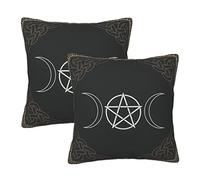 Decorative Square Throw Pillow Cover Cases with Hidden Zipper for Couch Sofa Bed Living Room Home Decoration 18x18 Inch, Altar Triple Moon Pentagram Goddess Tarot Spread Wiccan Pattern Design (2-Pack)