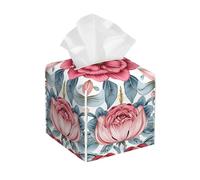 Decorative Square Tissue Box Cover, Floral Pattern, Black and Gray Roses, PVC Leather, Waterproof Lightweight, Tissues Holder with Storage (Royal Pink C)