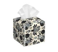 Decorative Square Tissue Box Cover, Floral Pattern, Black and Gray Roses, PVC Leather, Waterproof Lightweight, Tissues Holder with Storage