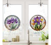 Decorative Stained Glass Style Window Decals with Floral Avian Elements Static Cling Technology for Smooth Glass Surfaces (C)