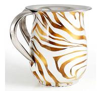 Decorative Stainless Steel Netilat Yadayim Wash Cup 5" - Zebra Design - Dual Handle Washing Cup for Shabbat, Passover Seder, Yom Tov, Ritual Handwashing Judaic Gift Kitchen Decorations by Zion Judaica