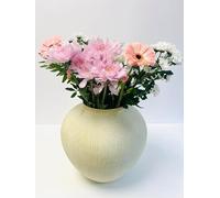 Decorative Stone Effect Metal Vase, Round Globe Shape, 27cm Height, Beige