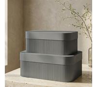 Decorative Storage Boxes with Lids - Set of 2 Beautiful Fluted Cardboard Organizer Bins for Your Home Bookshelf Decor to Safely Store Your Documents, Memory Box Items and Other Keepsakes in Style