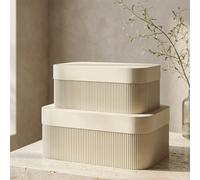 Decorative Storage Boxes with Lids - Set of 2 Beautiful Fluted Cardboard Organizer Bins for Your Home Bookshelf Decor to Safely Store Your Documents, Memory Box Items and Other Keepsakes in Style