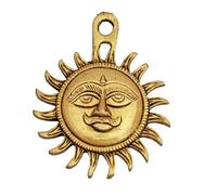 Decorative Sun Wall Art Hanging Metal Antique gold Finish Idol Face Indoor outdoor Statue Sculpture for Wall Door Decor Indian Festival Decoration and Best for Housewarming New year Gifting(Size:-3")