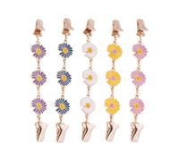 Decorative Sweater Fastener Collection, 5 Flower Clothing Clips with Chain Detail, Alloy Brooch Structure for Collars, Blouses, Daily Use Cardigan Clip Set Flower Brooch Sweater Clasp Collar Fastener