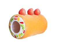 Decorative Swiss Roll Cat Bed Tunnel Toy with Fruit Pattern Design, Premium Plush Material Hideaway House Cave for Cats and Kittens, Interactive Play Tunnel with Strawberry Decorations