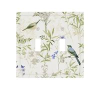 Decorative Switch Plate Covers Flower Green Leaves And Blue Birds 2 Gang Double Toggle Light Switch Cover Plate Electrical Wall Plate Outlet Cover Outlet Light Switch Cover for living Room Bathroom