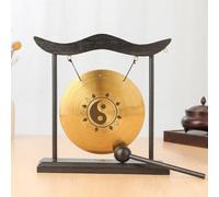 Decorative Tabletop Brass Gong with Handcrafted Wooden Frame Ideal for Creating a Calming Environment During Special Events (B)