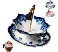 Decorative Tea Filter Infuser Set with Stunning Ceramic Tea Strainer Leak Prevention,Ceramic Tea Strainer Filter Tea Filter,Umbrella Shape Kung Fu Tea Filters for Office Tabletop Collectible (A)