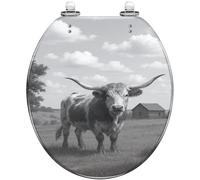 Decorative Texas Highland Longhorn Cow Round Resin Toilet Seat Quick Release Quiet Close Easy Install Clean