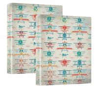 Decorative Three Ring Binder 1 and A Half Inch Binders 3 Ring with Anti-Slip Clip Versatile Binders for School Office Home Vintage Colorful Planes, 2 Pack
