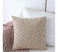 Decorative Throw Pillow Case Farmhouse Pattern Brown Beautiful Jacobean Floral Meadow Flowers Blossom Florets Bud Country Cream Crewel Linen Cushion Cover Pillowcase 18" x 18" for Couch Sofa Bed