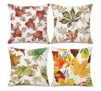 Decorative Throw Pillow Cases 4 Pack Yellow Green Red Brown Maple Leaf Cushion Covers 45cm x 45cm Linen Square Autumn Fall Throw Pillow Covers 18x18 inches Decor for Living Room Bedroom Sofa Couch Bed