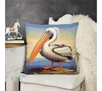 Decorative Throw Pillow Cover 12x12 Pelican Birds Outdoor Pillow Covers Plush Cushion Cover for Sofa Bed Couch Living Room Boho Farmhouse Pillows Protector with Hidden Zipper