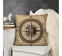 Decorative Throw Pillow Cover 18x18 Compass Wind Road Map Outdoor Pillow Covers Plush Cushion Cover for Sofa Bed Couch Living Room Boho Farmhouse Pillows Protector with Hidden Zipper