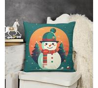 Decorative Throw Pillow Cover 18x18 Cute Snowman Stickers Outdoor Pillow Covers Plush Cushion Cover for Sofa Bed Couch Living Room Boho Farmhouse Pillows Protector with Hidden Zipper