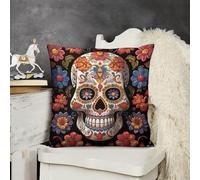 Decorative Throw Pillow Cover 18x18 Sugar Skulls Outdoor Pillow Covers Plush Cushion Cover for Sofa Bed Couch Living Room Boho Farmhouse Pillows Protector with Hidden Zipper