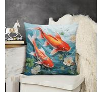 Decorative Throw Pillow Cover 20x20 Red Carp Fish Outdoor Pillow Covers Plush Cushion Cover for Sofa Bed Couch Living Room Boho Farmhouse Pillows Protector with Hidden Zipper