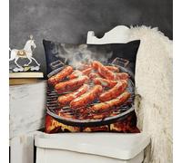 Decorative Throw Pillow Cover 22x22 Sausage on Fire Outdoor Pillow Covers Plush Cushion Cover for Sofa Bed Couch Living Room Boho Farmhouse Pillows Protector with Hidden Zipper