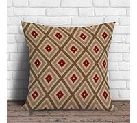 Decorative Throw Pillow Cover Ikat Tribal Diamond Pattern Khaki Red Tan Modern Pillow Case Cushion Covers for Living Room Bed Decor, 22 X 22 Inches