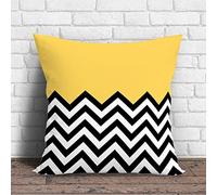 Decorative Throw Pillow Cover Summery Yellow White Black Zigzag Stripes Pattern Modern Pillow Case Cushion Covers for Living Room Bed Decor, 18 X 18 Inches