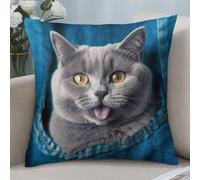 Decorative Throw Pillow Covers 12"x12" Modern Pillowcase Blue Cat Sticking Out Tongue Pillow Covers Farmhouse Cushion Case for Chair Sofa Decorative Pillows Cover for Living Room Home Decor