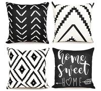 RYSMIYOU Decorative Throw Pillow Covers Set of 4 Black White Pillow Covers 16x16 inch Throw Pillows Linen Square Pillow Case,Farmhouse Outdoor Modern Geometric Pillow Covers for Couch Sofa Livingroom