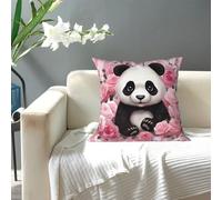 Decorative Throw Pillow Covers Panda Rose Flowers White Stripe Square Cushion Covers Double-Sided Pillow Cover for Living Room Modern Couch Pillowcases Cushion Cases for Bed Sofa Home Decor 18"x18"