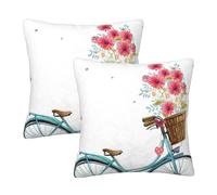 Decorative Throw Pillow Covers Set Of 2 Blue Bicycle Flower Printed Square With Zippered Pillowcases For Home Sofa Bed Car Cushion Cover