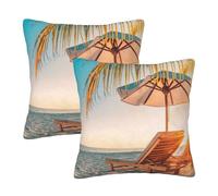 Decorative Throw Pillow Covers Set Of 2 Deck Chairs On The Beach In Summer Printed Square With Zippered Pillowcases For Home Sofa Bed Car Cushion Cover