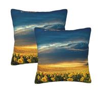 Decorative Throw Pillow Covers Set Of 2 Sunflower Field Printed Square With Zippered Pillowcases For Home Sofa Bed Car Cushion Cover