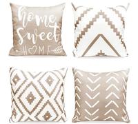 Decorative Throw Pillow Covers Set of 4 Light khaki Pillow Covers 16x16 inch Throw Pillow Cases Linen Square Pillow Case,Farmhouse Outdoor Modern Boho Striped Pillow Covers for Couch Sofa Living Room