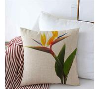 Decorative Throw Pillow Cushion Covers Spring Bird Paradise Flowers Bouquet Close Hawaiian Isolated On Flora White Foliage Nature Objects Linen Square Pillow Covers for Couch Bed 16x16 Inch