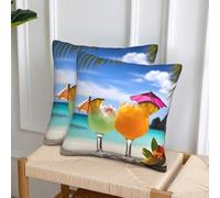 Decorative Throw Pillows Covers 18x18 Inch Set of 2 Soft Couch Pillow Covers Modern Farmhouse Square Pillow Case Tropical Beach Drink Cushion Case for Sofa Couch Bedroom Living Room