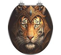 Decorative Tiger Print Resin Round Toilet Seat Soft Close Quick Release Hinges with Cover Bumpers Easy to Install & Clean