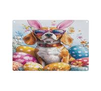 Decorative Tin Plaque Beagle Dog Happy Easter Day Puppy Dog Wall Bathroom Decor Durable Tin Poster Metal For Kitchen Shop Bar Pub M